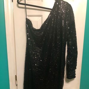 1 shoulder sequined black fashion nova curve dress
